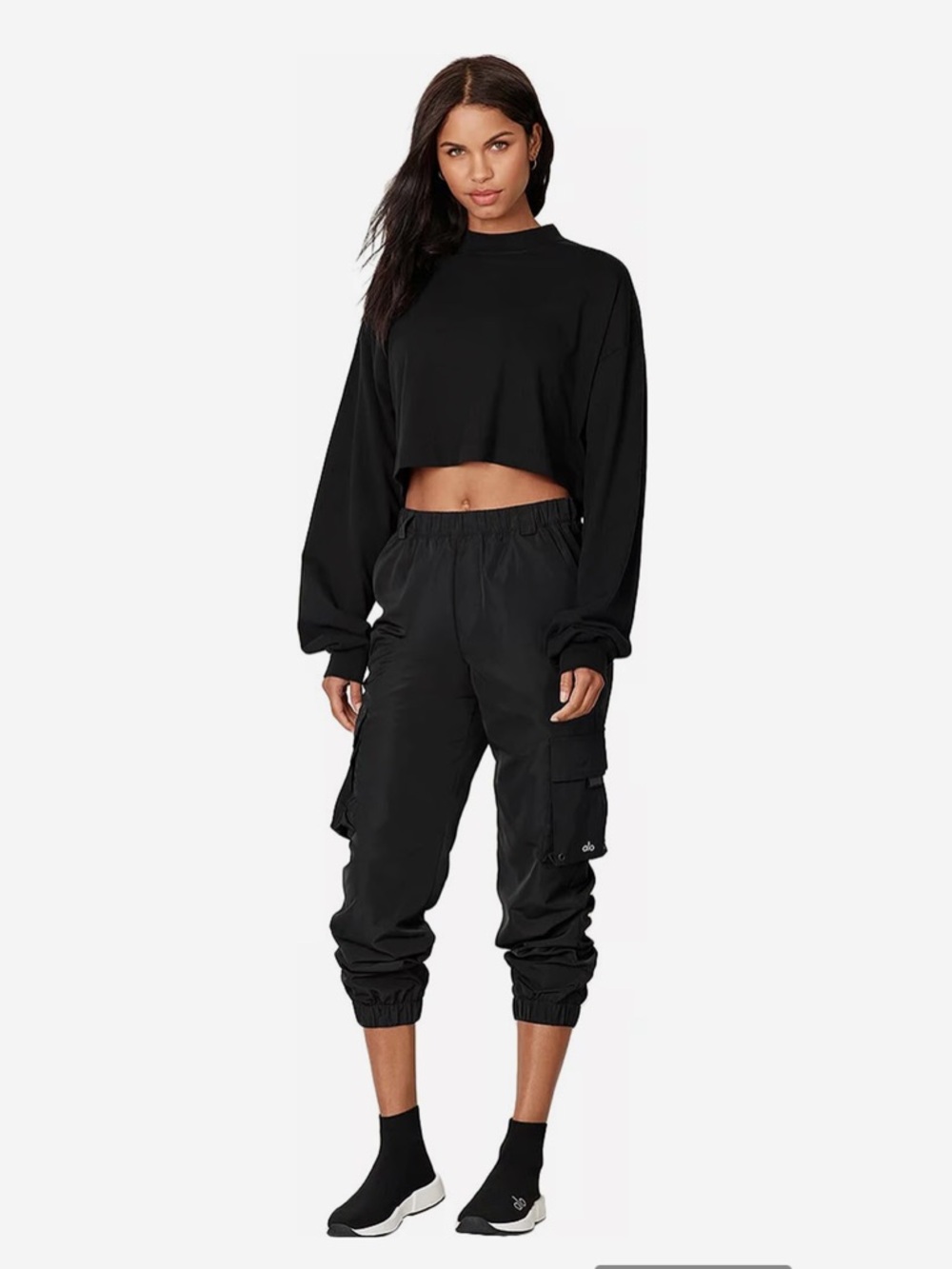ALO Yoga Black XS It Girl Crop Long Sleeve